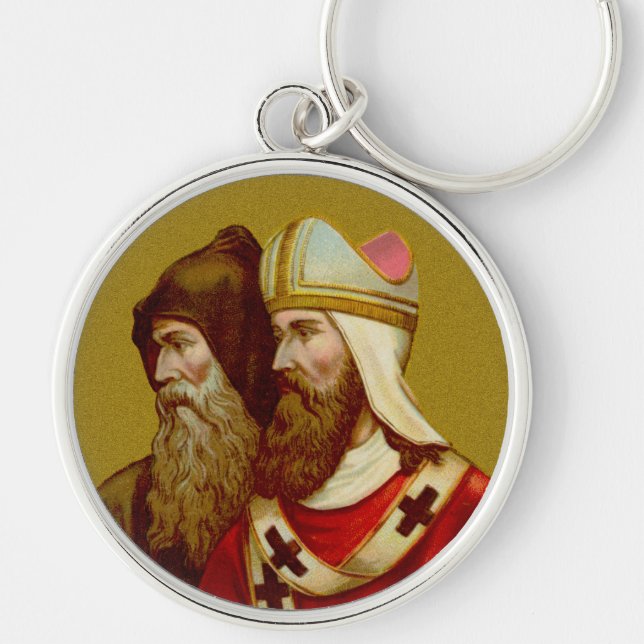 S. Cyril & Methodius (M 001) Premium Metall Rund Silverfärgad Nyckelring (Framsidan)