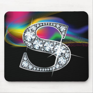 "S" Diamond Bling med Rainbow Swirl Mousepad Musmatta