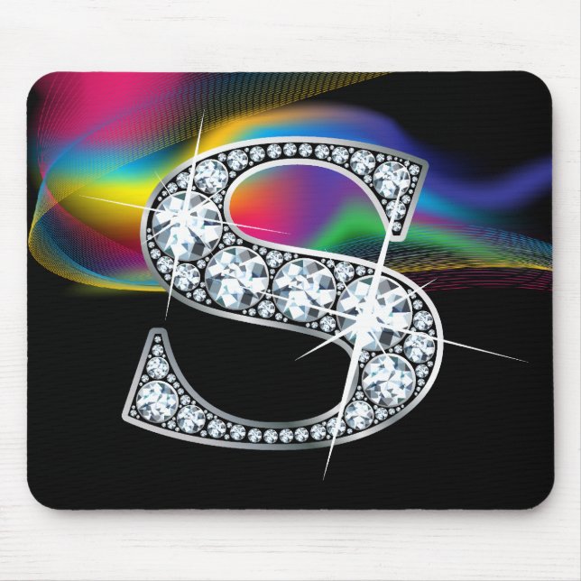 "S" Diamond Bling med Rainbow Swirl Mousepad Musmatta (Framsidan)