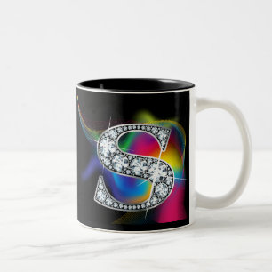 "S" Diamond Bling på Rainbow Swirl Mugg