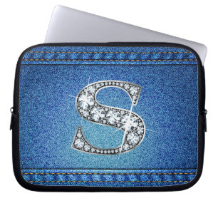 S "Diamond" Denim Stitching Electronics Bag Laptop Fodral
