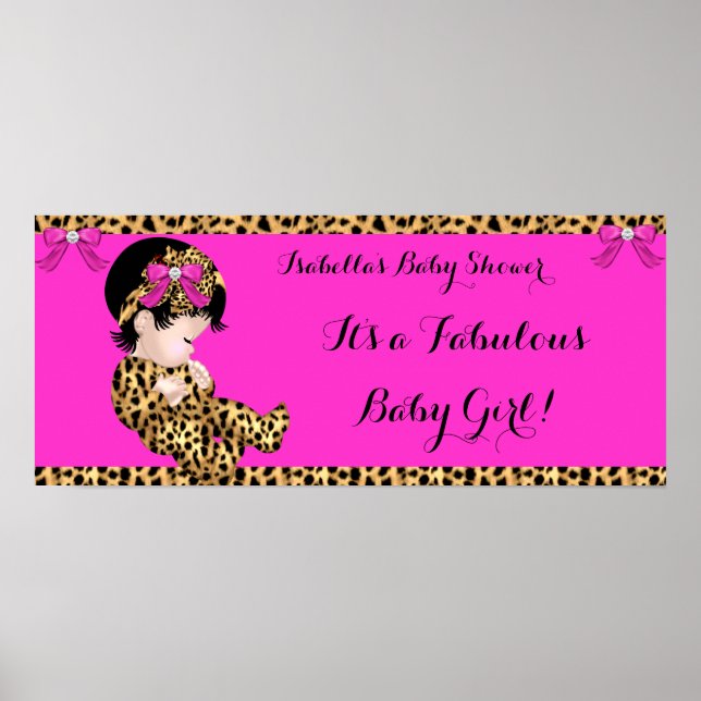 S fantastisk babyfest baby söt flicka leopard rosa poster (Framsidan)