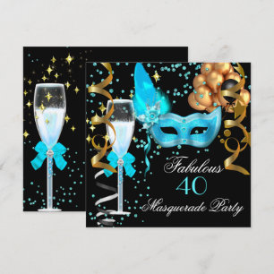 S fantastisk teal guld svart maskeradfest inbjudningar