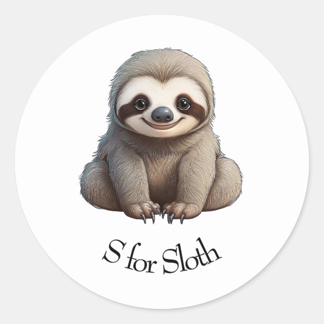 S för Sloth Runt Klistermärke (Framsida)