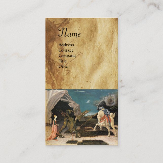 S. GEORGE, DRAGON OCH PRINCESS Parchment Monogram Visitkort (Framsida)