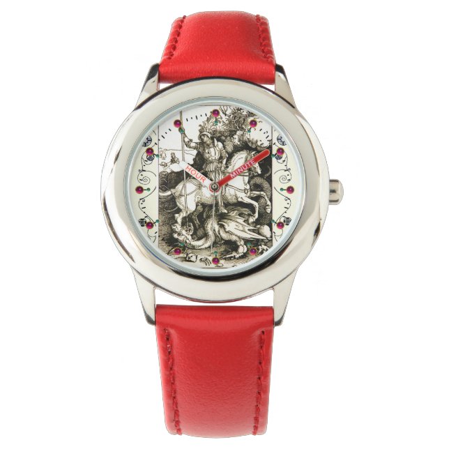 S. GEORGE OCH DRAGON, Svartvit Armbandsur (Framsida)