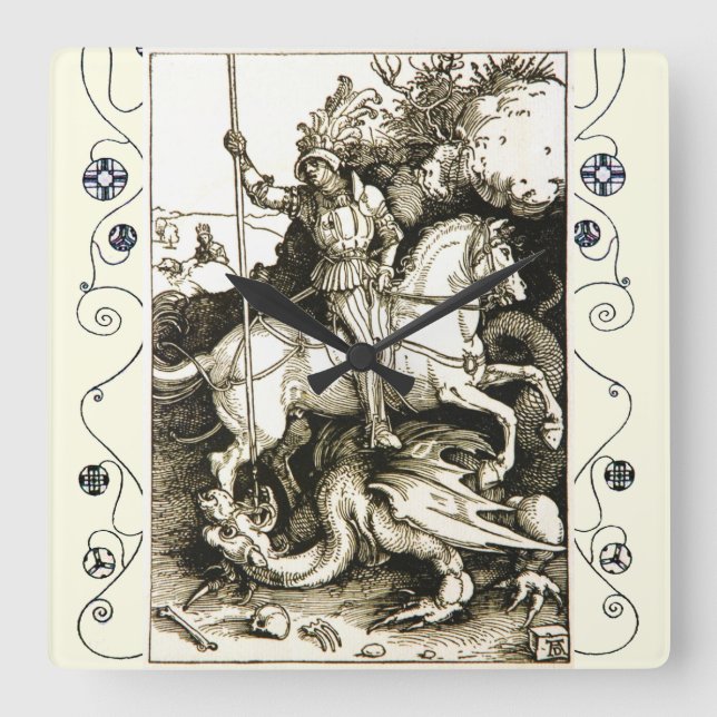 S. GEORGE OCH DRAGON, Svartvit Fyrkantig Klocka (Framsida)