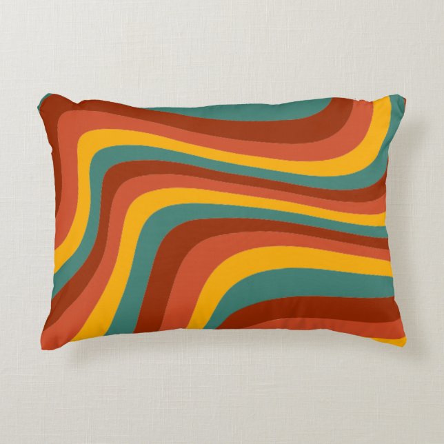 S Groovy Vågigt 70-talet Mönster Prydnadskudde (Framsidan)