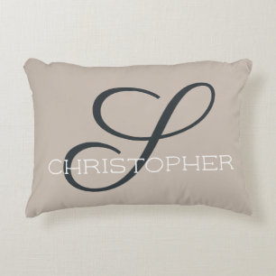 S Initial Elegant Taupe Tan Monogram Prydnadskudde