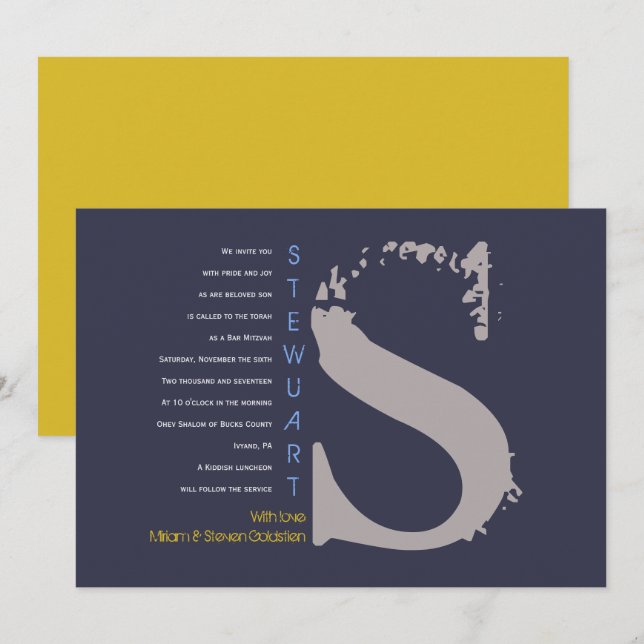 S Initial Kollektion Bat Bar Mitzvah-inbjudan Inbjudningar (Fram/baksida)