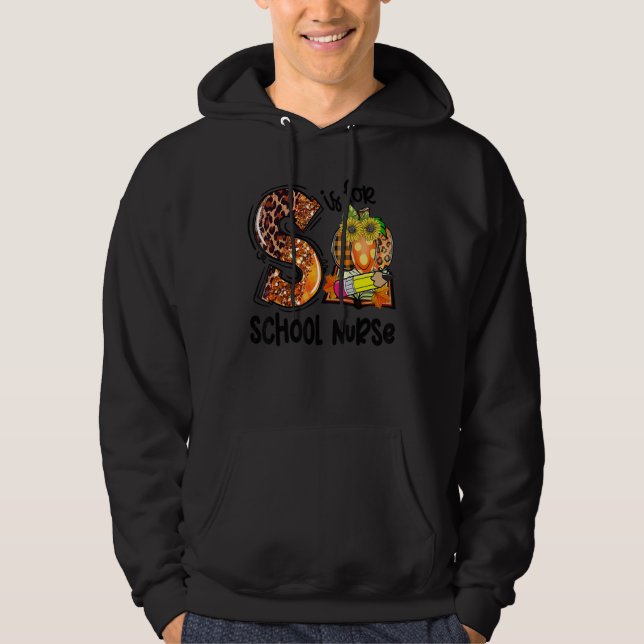 S Is For School Nurse Leopard Pumpkin Fall Thanksg Hoodie (Framsida)