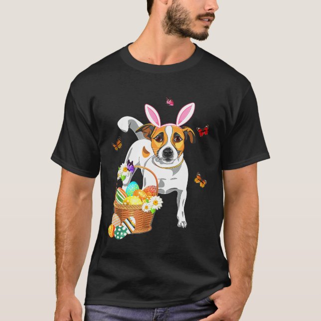 S Jack Russell Bunny Ear med Eggs Påsk Costume T Shirt (Framsida)