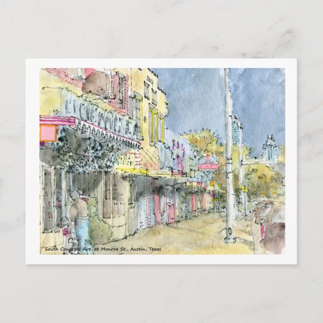 S. Kongressen Ave. på Monroe St., Austin, Texas Vykort (Framsida)