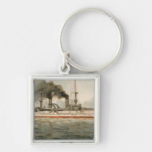 S.M. Grosse Kreuzer "Furst Bismarck" (H.M. Fyrkantig Silverfärgad Nyckelring