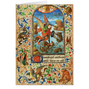 S. MICHAEL ARCHANGEL OCH DRAGON Flemish Prayer Hälsningskort