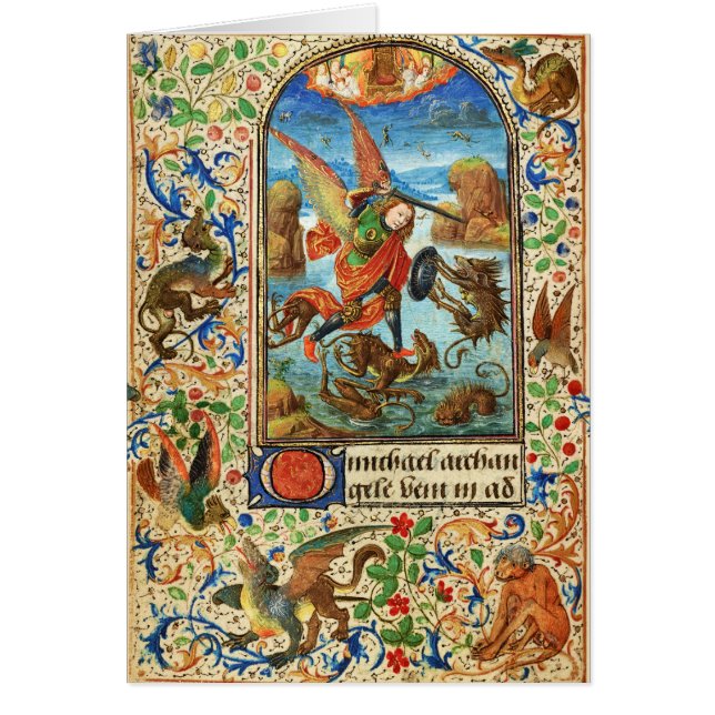 S. MICHAEL ARCHANGEL OCH DRAGON Flemish Prayer Hälsningskort (Framsidan)