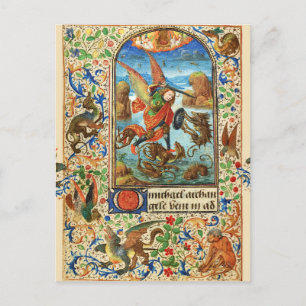 S. MICHAEL ARCHANGEL OCH DRAGON Flemish Prayer Helg Vykort