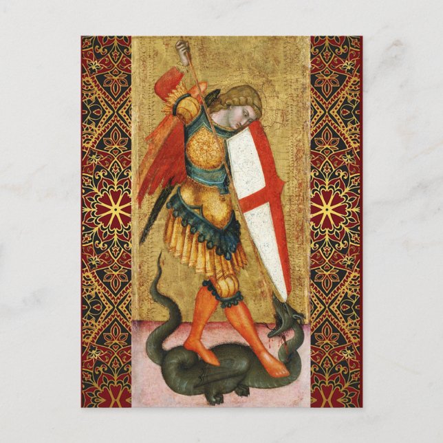 S. MICHAEL ARCHANGEL OCH DRAGON Sienese Prayer Helg Vykort (Framsida)