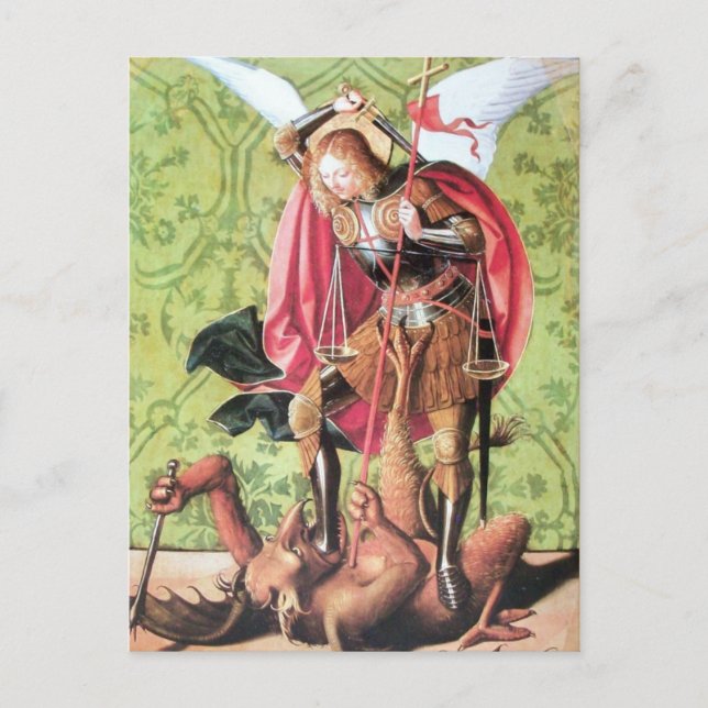 S. MICHAEL,DRAGON OCH JUSTICE Prayer Card Vykort (Framsida)