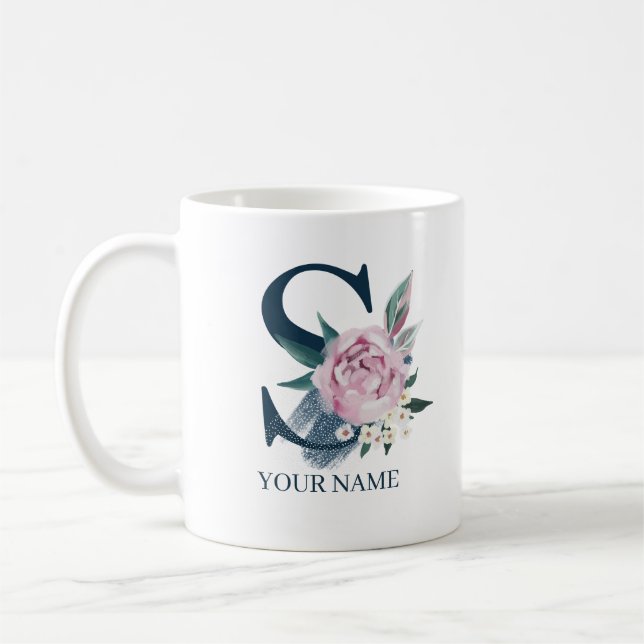 S Monogram Blommigt Personlig Kaffemugg (Vänster)