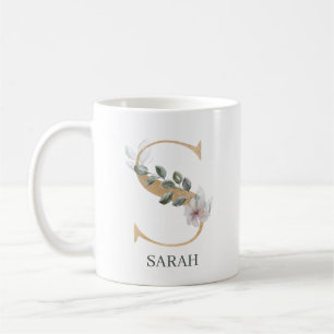 S Monogram Blommigt Personlig Kaffemugg