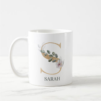 S Monogram Blommigt Personlig Kaffemugg