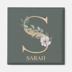 S Monogram Blommigt Personlig Magnet