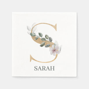 S Monogram Blommigt Personlig Pappersservett