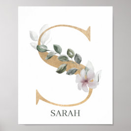S Monogram Blommigt Personlig Poster