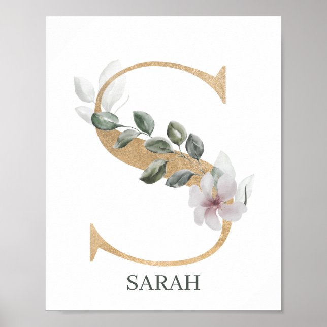 S Monogram Blommigt Personlig Poster (Framsidan)