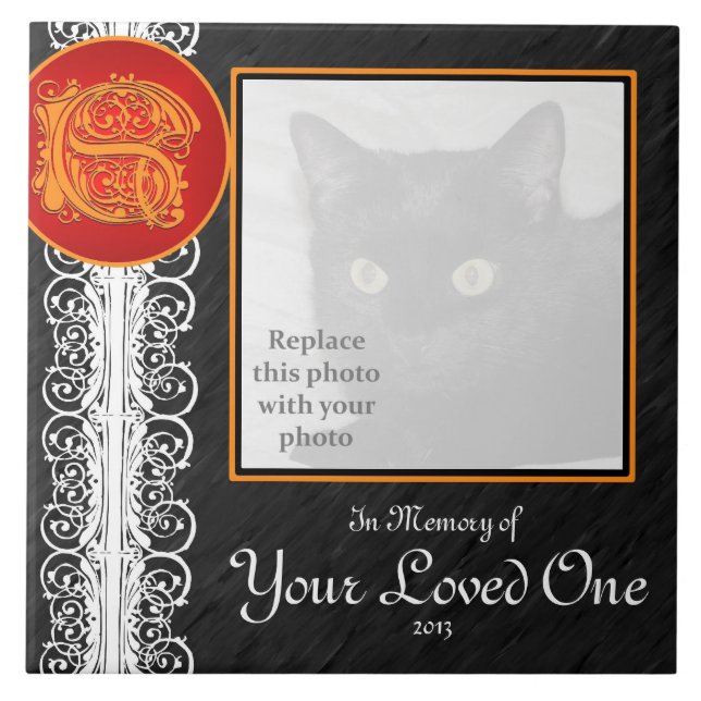 S Monogram "In Memory of Your Loved One"-panel Kakelplatta (Framsidan)