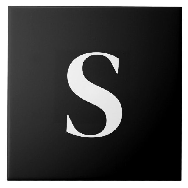 S Monogram inledande vit på svart Kakelplatta (Framsidan)