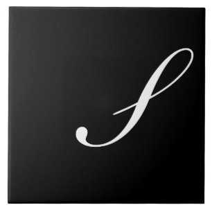 S Monogram inledande vit på svart Kakelplatta