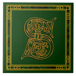 S Monogram "Irish Guld on Grönt" Ceramic Tile Kakelplatta