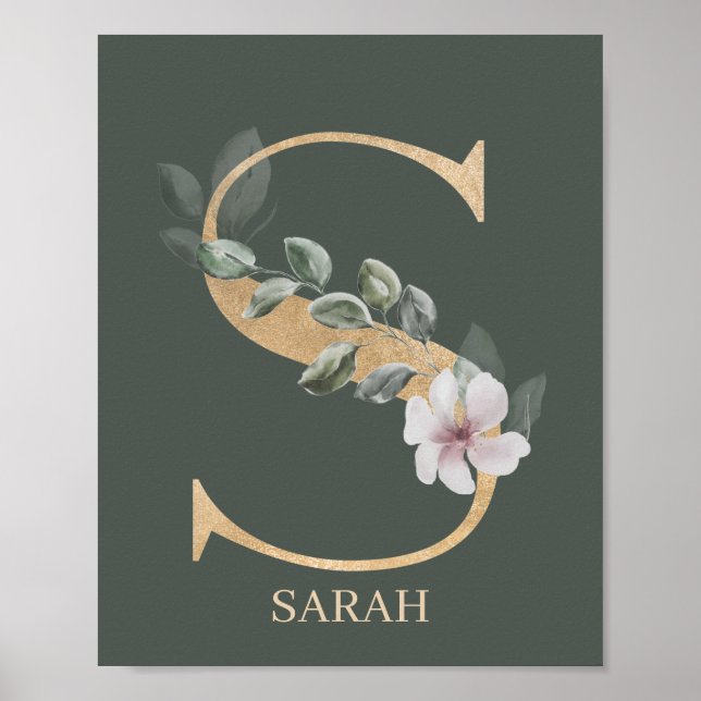S Monogram-Personlig för Blommigt Poster (Framsidan)
