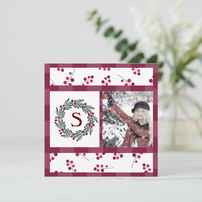 "S" Monogram Photo Holly Berry Wandeans Helgdag (Stående Fram)