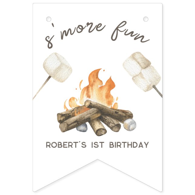 S more Campfire 1st Birthday Party Vimplar (Första flaggan)