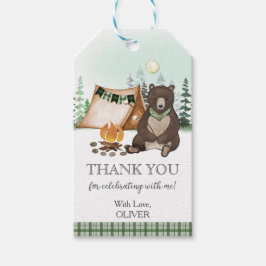 S more Camping Bear Lycklig Camper 1st Birthday Presentetikett