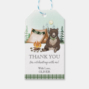 S more Camping Bear Lycklig Camper 1st Birthday Presentetikett