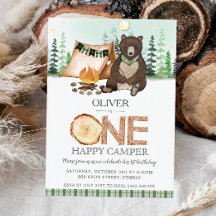 S more Camping Bear ONE Lycklig Camper 1st Birthda