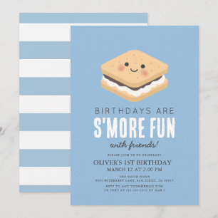 S more Roligt Kawaii Blue Boy 1st Birthday Inbjudningar