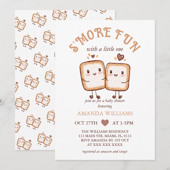 S more Roligt Kawaii Campfire Baby Shower Inbjudningar (Fram/baksida)