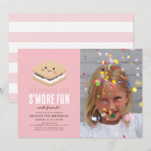 S more Roligt Kawaii Rosa Girl Birthday Photo Inbjudningar