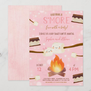 S more Rosa Girl Girl Bonfire Baby Shower Inbjudningar