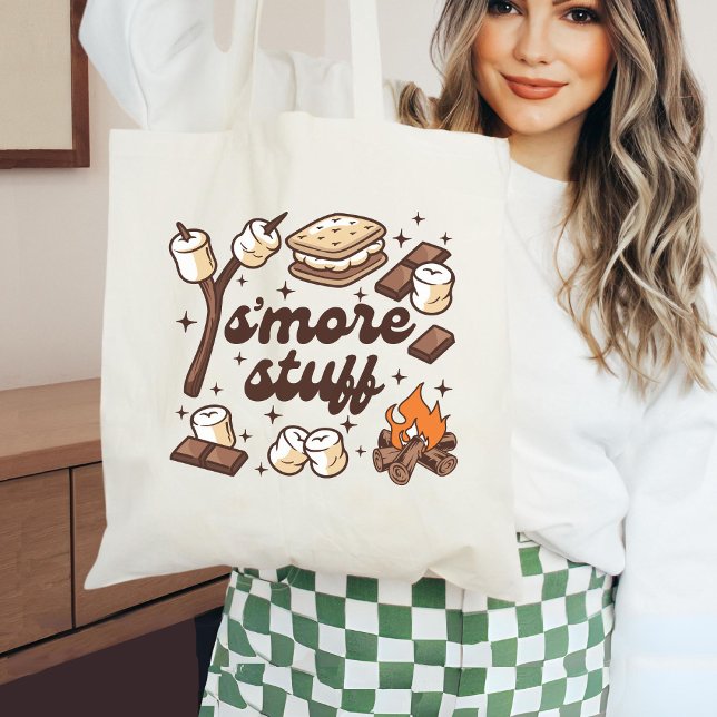 S’more Stuff Tote Bag, Fun Camping Canvas Tote Bag Tygkasse (Skapare uppladdad)