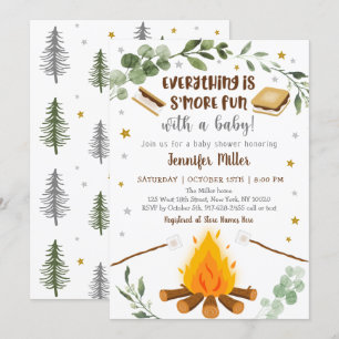 S Mores Campfire Bonfire Greenery Baby Shower Inbjudningar