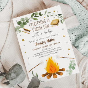 S Mores Campfire Bonfire Greenery Baby Shower Inbjudningar