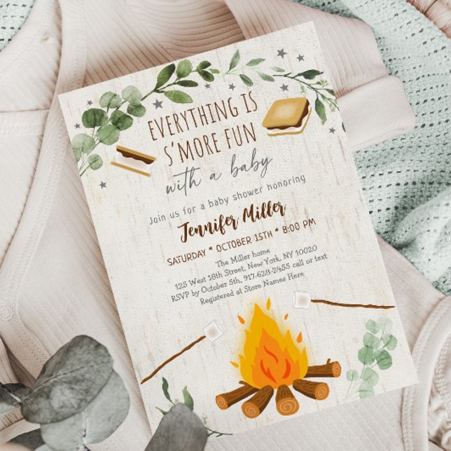 S Mores Campfire Bonfire Greenery Baby Shower Inbjudningar (Skapare uppladdad)