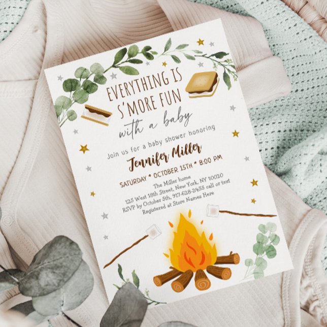 S Mores Campfire Bonfire Greenery Baby Shower Inbjudningar (Skapare uppladdad)
