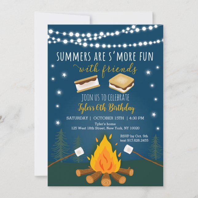 S Mores Camping Campfire Bonfire Birthday Inbjudningar (Framsida)